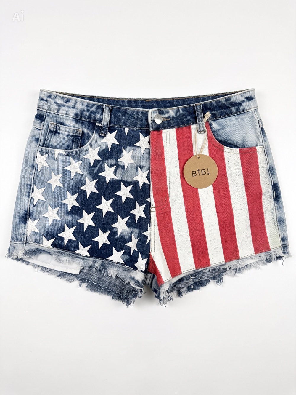 BiBi US Flag Theme Bleached Denim Cut Off Shorts